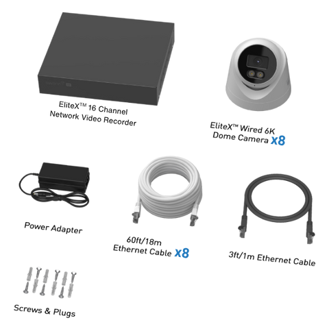 EliteX™ 16 Channel 6K/12MP NVR Security System with 8 Dome/Turret Cameras | SONVK-16EX812MPD