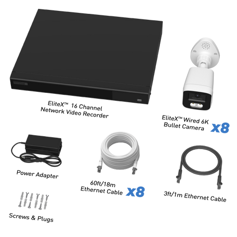 Swann EliteX™ 16Channel 6K/12MP NVR Security System with 8 Bullet-Style Cameras | SONVK-16EX812MPB