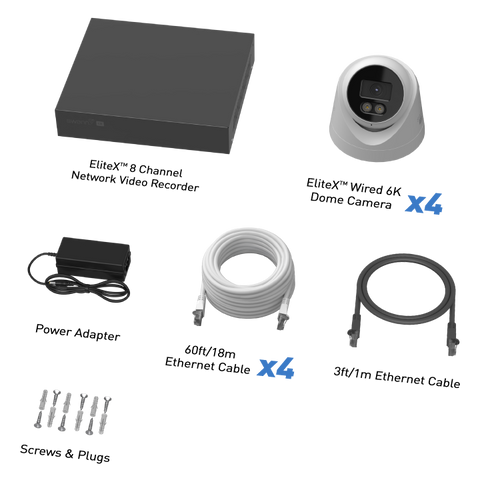 EliteX™ 6K/12MP NVR Security System with 4 Dome Cameras | SWNVK-8EX412MPD